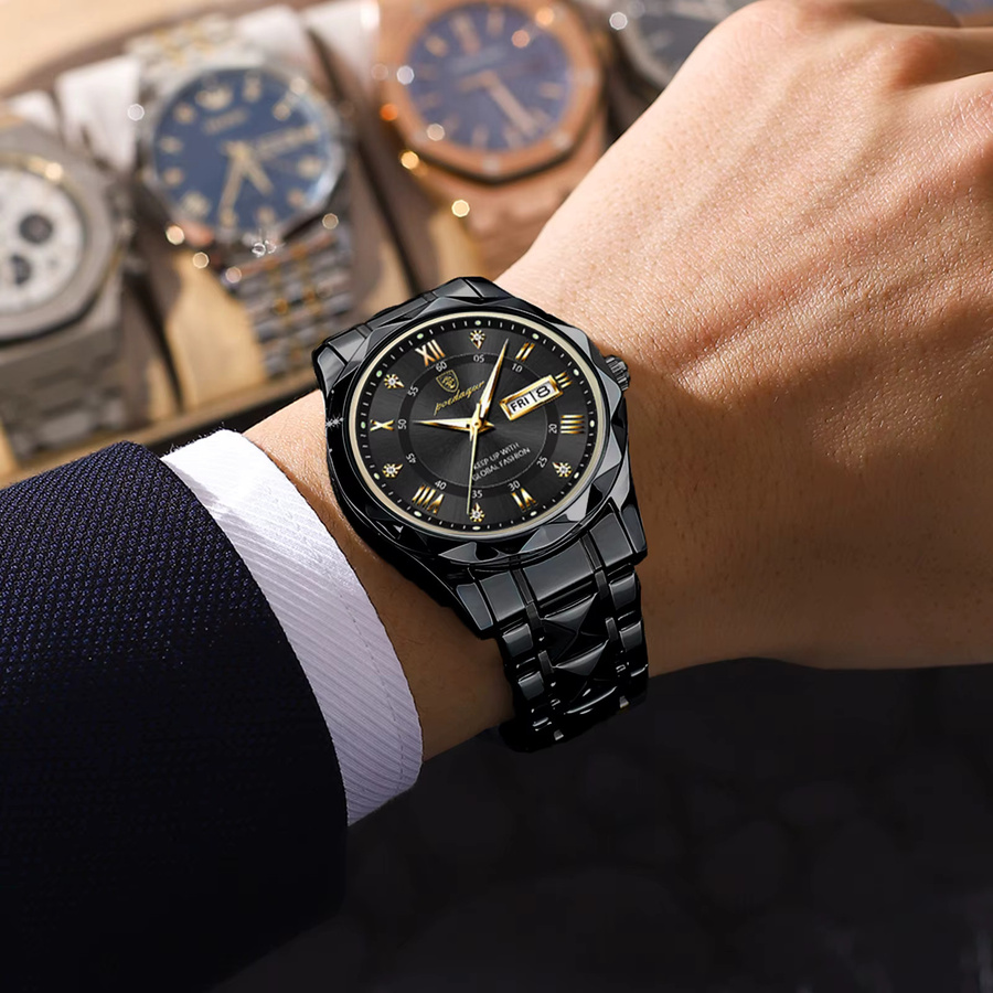 POEDAGAR Armbanduhr Quarz, Edelstahl, Schwarz, Herren - Bild 6