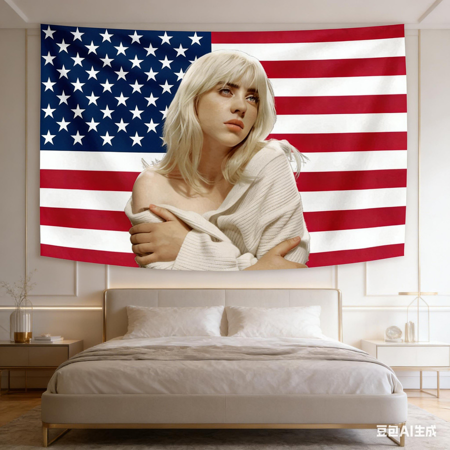 Billie Eilish US-Flagge Wandteppich aus Polyester in Multicolor, B/H: 40 x 60 cm - Bild 4