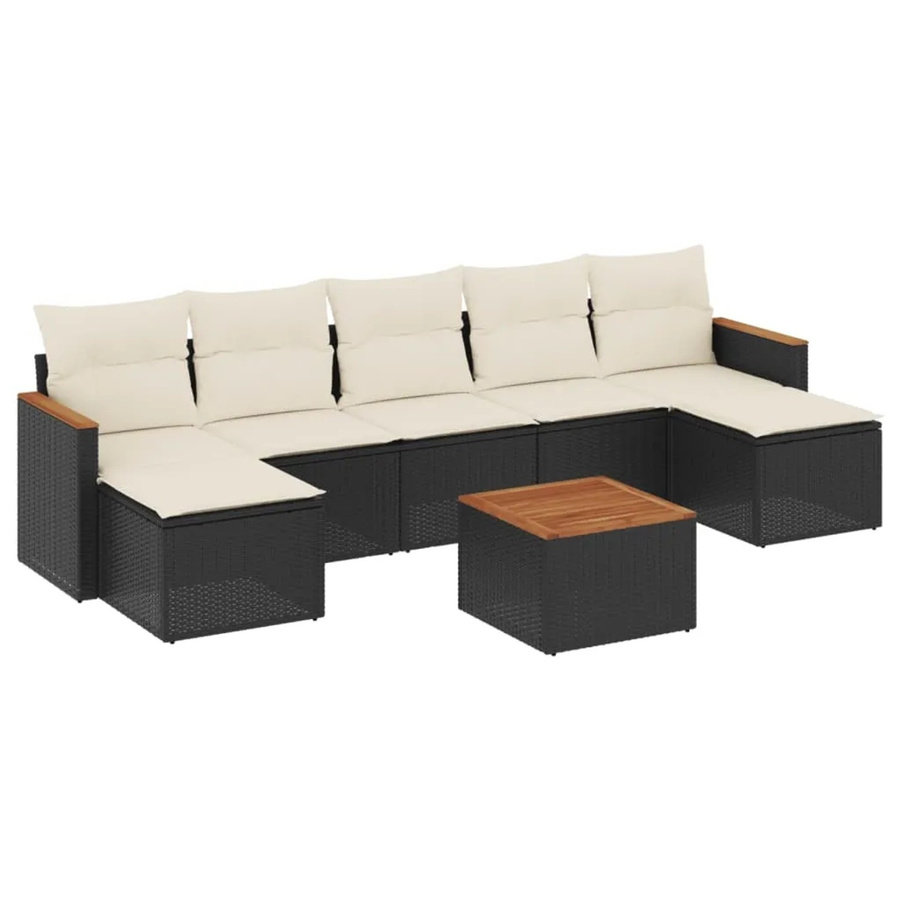 vidaXL 8-teilige Garten-Sofagarnitur in L-Form mit Kissen und Polsterung, Schwarz, Poly-Rattan mit Metallgestell - Bild 2