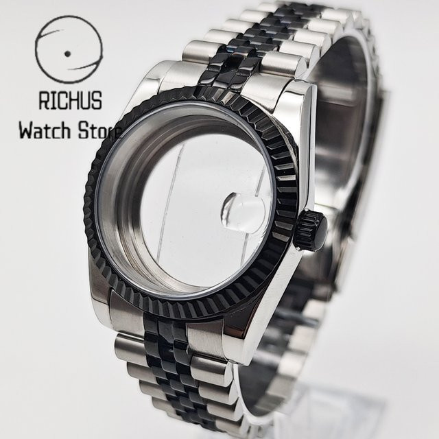 RICHUS Uhrengehäuse, Edelstahl, Silber, Schwarz, 36mm 40mm, Saphirglas - Bild 1