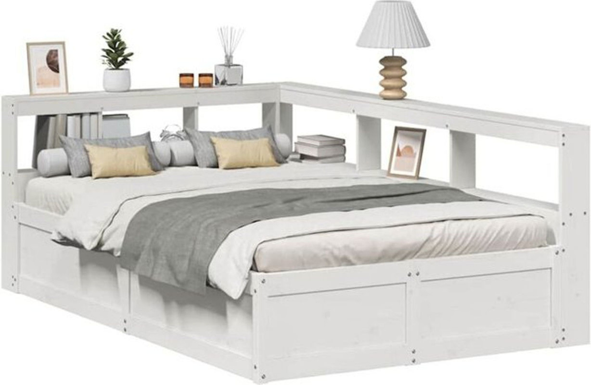 Massivholzbett Vidaxl aus Kiefer mit Regal in Weiß, B/T/H: 140 x 190 cm - Bild 1