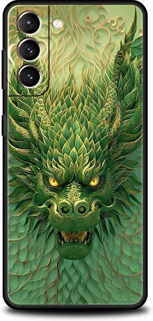 Chinoiserie Loong Blume Drache Handyhülle für Samsung Galaxy S26 S25 S24 S23 S22 S21 FE Ultra Plus in Grün aus weichem TPU - Bild 1