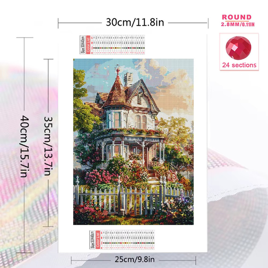 Momoart Diamantmalerei Set mit Haus- und Landschaftsmotiven, Rundes DIY Diamant-Mosaik in Multicolour, B/T/H: 30,0 x 20,0 x 20,0 cm - Bild 2