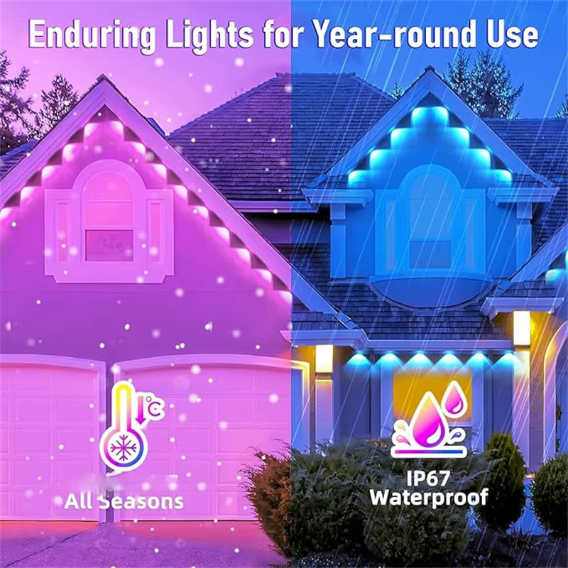 OSIDEN Smart RGB Eave Lights LED-Lichterkette für den Außenbereich mit App- und Fernbedienung, IP67 wasserdicht, Multicolor, 60m - Bild 4
