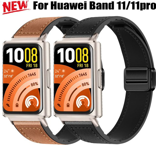 Huawei Uhrenarmband Leder, Silikon, Schwarz - Bild 1