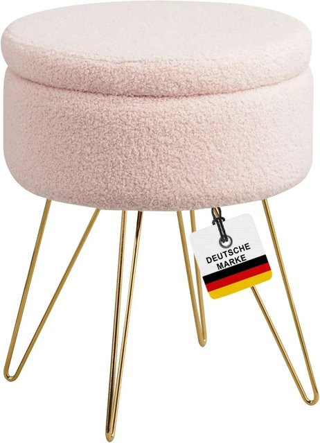 Albatros Hocker CANNES in Rosa mit Sherpa-Bezug und goldenem Metallgestell - Bild 1