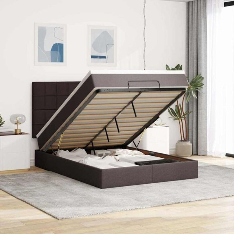 vidaxl Polsterbett Ottoman mit Matratze und LED-Beleuchtung in Dunkelbraun, B/T/H: 140 x 190 x 128 cm - Bild 1