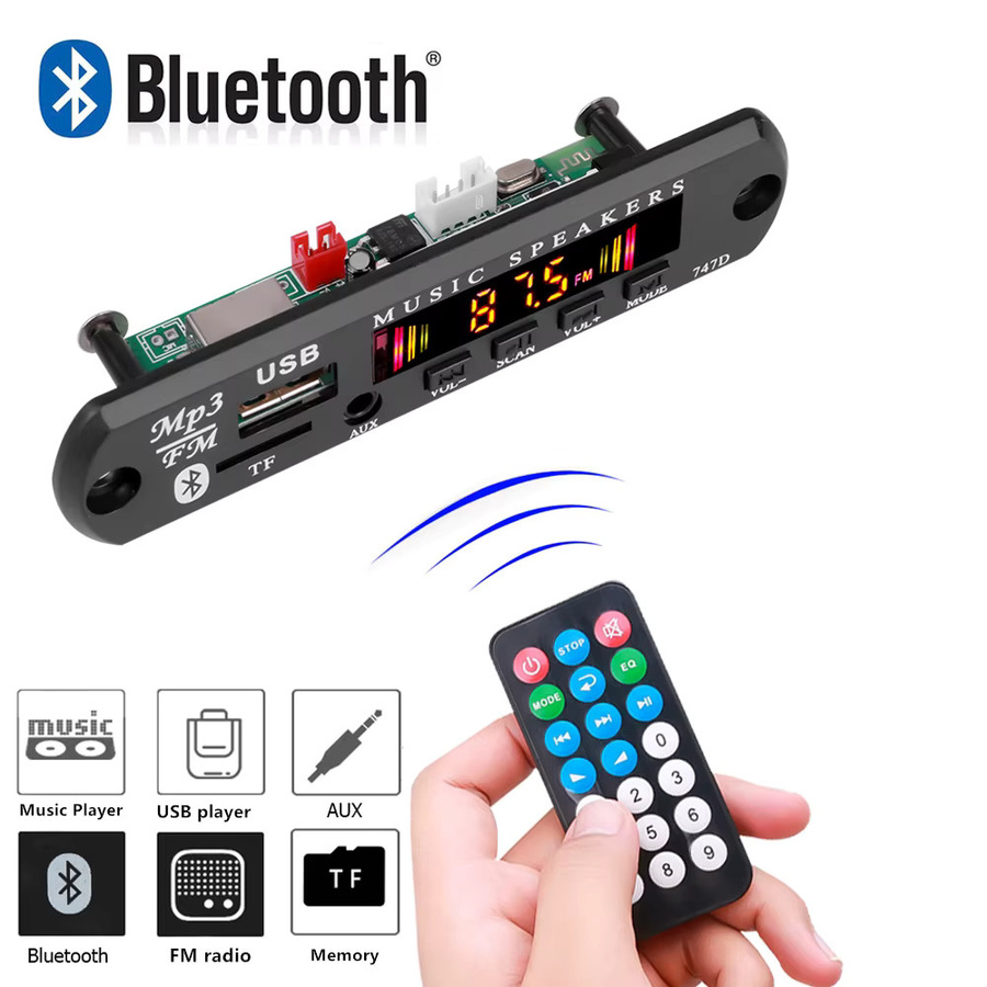 Kebidumei Bluetooth 5.0 MP3 WMA Decoder Board mit USB, AUX, FM Radio und Fernbedienung, 30W Musik Modul in Schwarz, DC 9V 12V - Bild 2