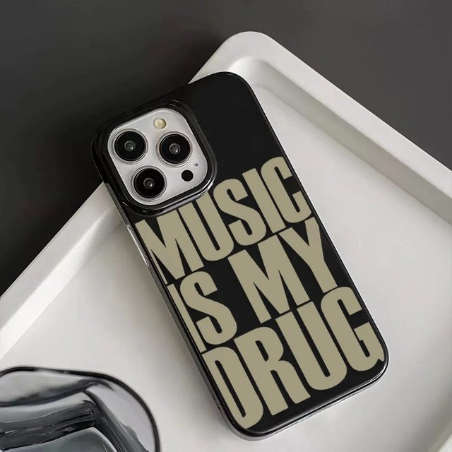 Ins Black MUSIC IS MY DRUG Handyhülle für iPhone 11/12/13/14/15/16 Pro Max in Schwarz - Bild 1