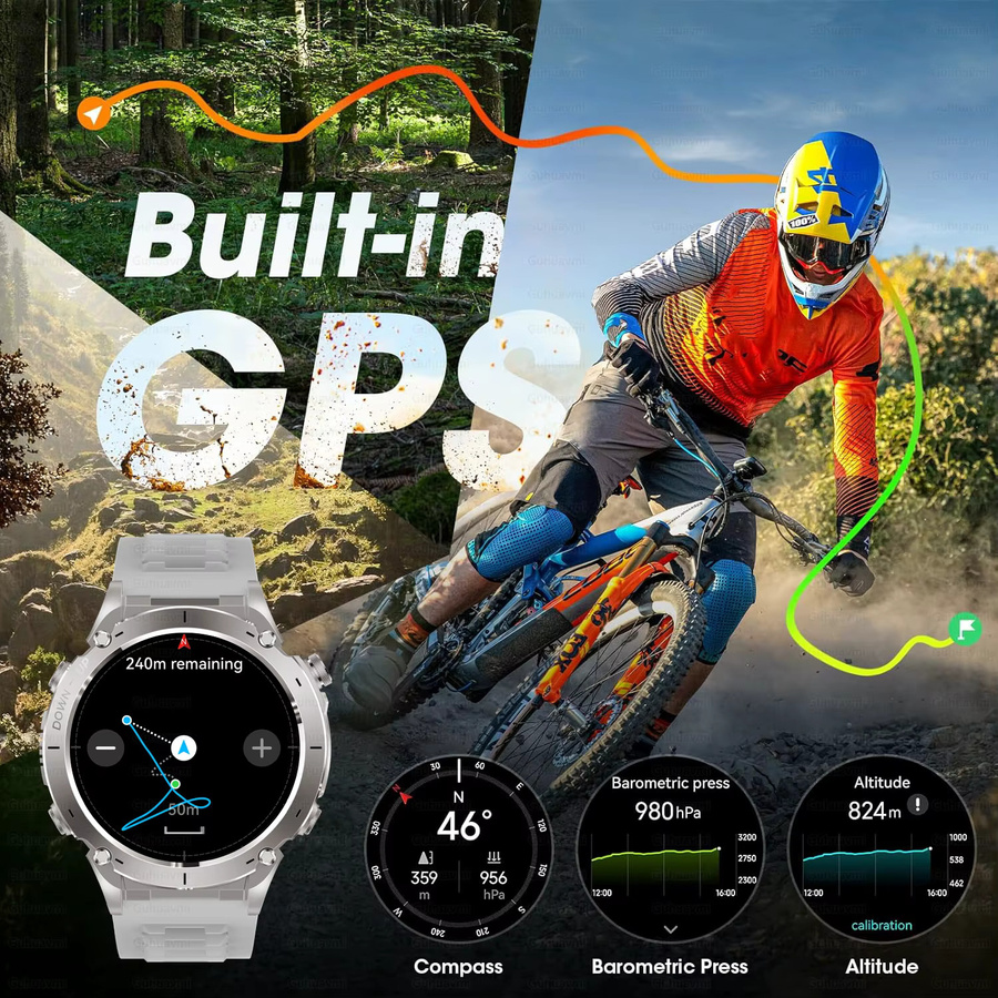 GUHUAVMI Y-101 GPS-Sport-Smartwatch in Silber und Orange mit Dualband-GNSS-Kompass, Höhenmesser und 10 ATM Wasserdichtigkeit in Militärqualität - Bild 2