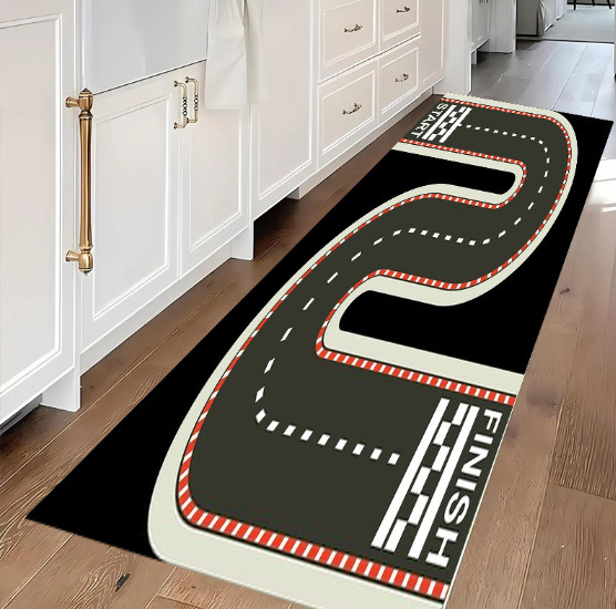 Schwarzer Rennstrecken-Teppich im Retro-Design für Kinderzimmer, Küche oder Schlafzimmer, B/T: 120 cm x 2a0d1206-572b-47dd-9440-f3ff0d208dd6 cm - Bild 1