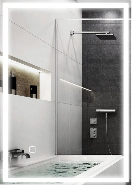 HOMCOM Badspiegel mit Touchschalter in Silber, B: 70 cm, H: 50 cm, IP44 wassergeschützt - Bild 1