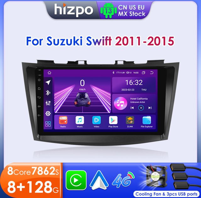 Hzipo Android 2Din Auto Radio für Suzuki Swift 4 (2011 - 2015) mit 8GB + 128GB Speicher, GPS Navigation und Stereo Player in Schwarz - Bild 1