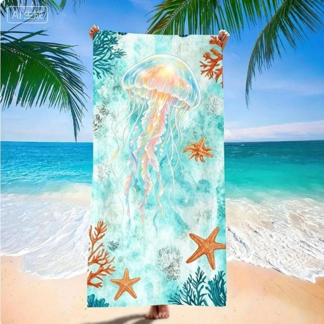 JMG Household Supplies Mikrofaser Strandtuch mit Meeresschildkröte und Koralle, schnelltrocknendes Reisetuch mit Meeresleben-Motiv, B/H: 50 x 100 cm, Mehrfarbig - Bild 1