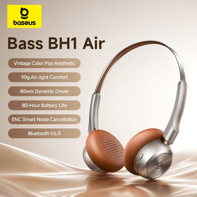Baseus BH1 Air Kabellose Over-Ear-Kopfhörer mit Bluetooth 6.0 und ENC Geräuschunterdrückung in Silber - Bild 1