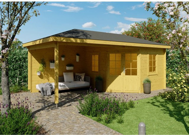 Fjordholz Gartenhaus Evelyn 3C 5-Eck aus imprägnierter Kiefer in Braun mit Fenstern und Schloss - Bild 1