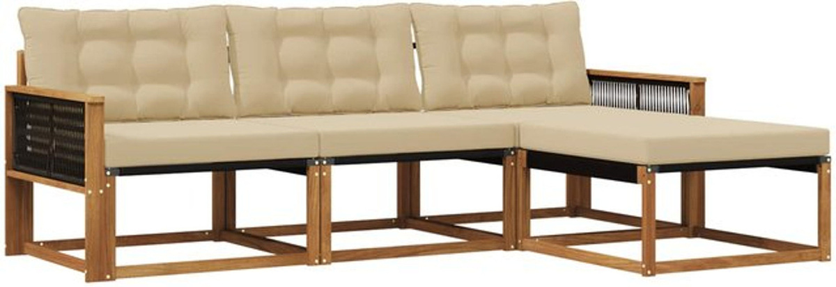 Modernes Outdoor-Sofagarnitur Set aus Akazie und Textilene mit Kissen von vidaXL, 4-teilige Loungemöbel in Natur und Beige - Bild 1