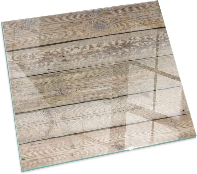 Tulup Glasplatte für Kaminöfen in Beige mit Holzbrett-Textur B/T: 50 x 50 cm - Bild 1