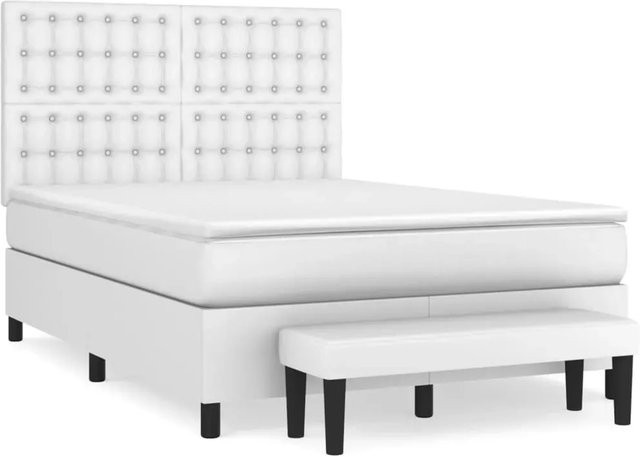 vidaXL Boxspringbett Hybrid mit Matratze und Kopfteil in Weiß, Kunstleder und Stoff, B/T/H: 140 x 200 x 144 cm - Bild 1