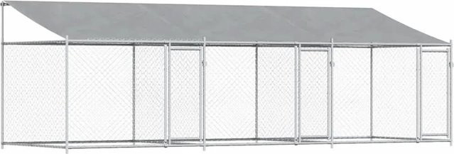 vidaXL Hundezwinger aus verzinktem Stahl mit Dach und Türen, Grau, B/T/H: 6 x 2 x 2 m - Bild 1