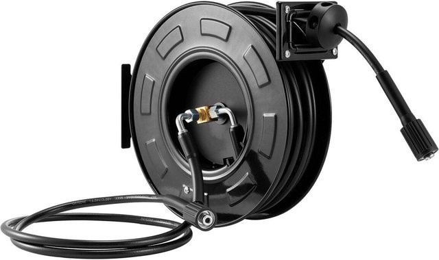 Buying Solutions MB Hochdruckreiniger-Schlauchaufroller mit einziehbarem Power-Stahl-Schlauch, Schwarz, 18,3 m Länge, bis 4000 PSI, für Wand- oder Bodenmontage - Bild 1