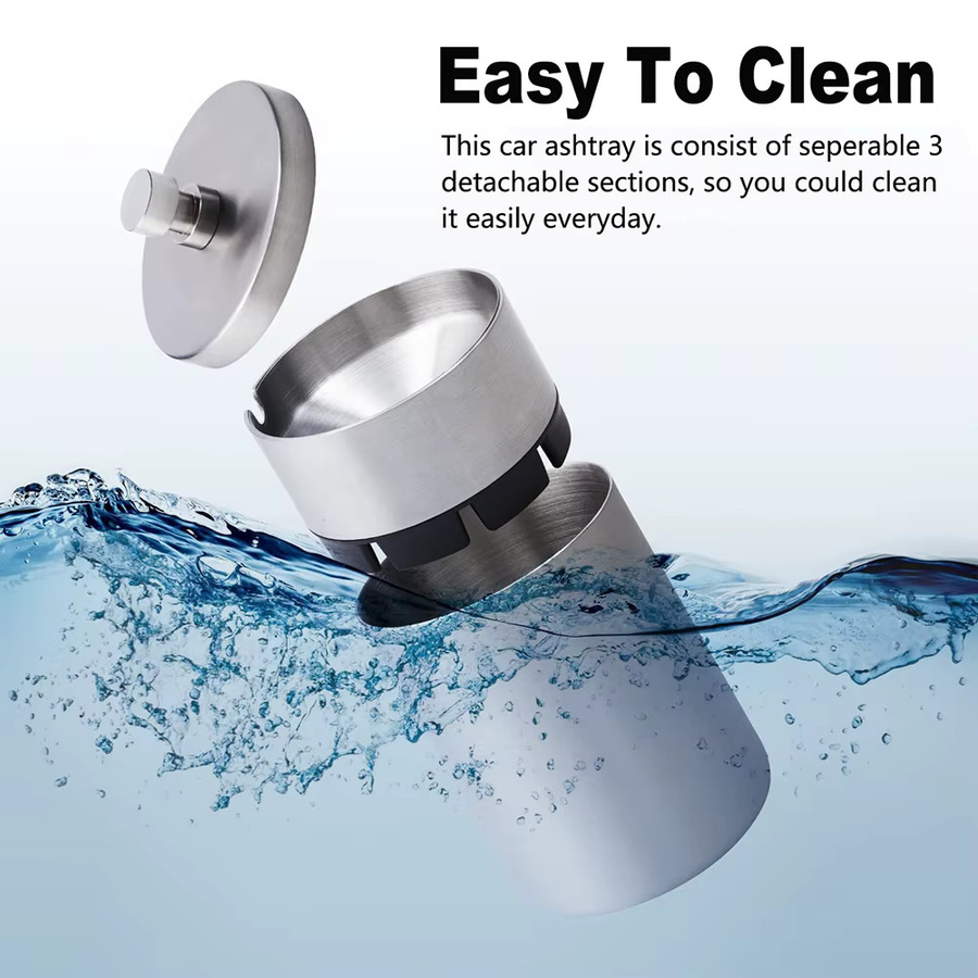 Untior Tragbarer Auto-Aschenbecher aus Edelstahl in Silber mit Deckel, winddichter Mini-Aschenbecher für Auto und Outdoor, B/T/H: 12,0 x 7,2 x 3,0 cm - Bild 4