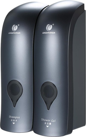 Neoglint Wandmontierter Doppelkopf-Seifenspender für Duschgel und Shampoo, Grau, 2 x 300 ml