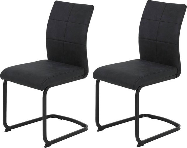 2er Set Stühle Hela PIA im Vintage-Design aus Microfaser und Metall, Anthrazit/Schwarz, B/H/T: 42 x 89 x 59 cm - Bild 1