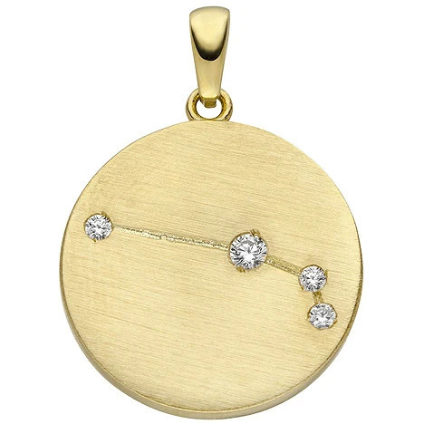 Colfem Anhänger Sternzeichen Widder, Gold Gelbgold matt, 4 Zirkonia, Unisex - Bild 1