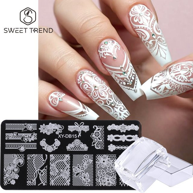 SWEET TREND Nail Art Schablone mit Stamper, Blumenrebe Design - Bild 1