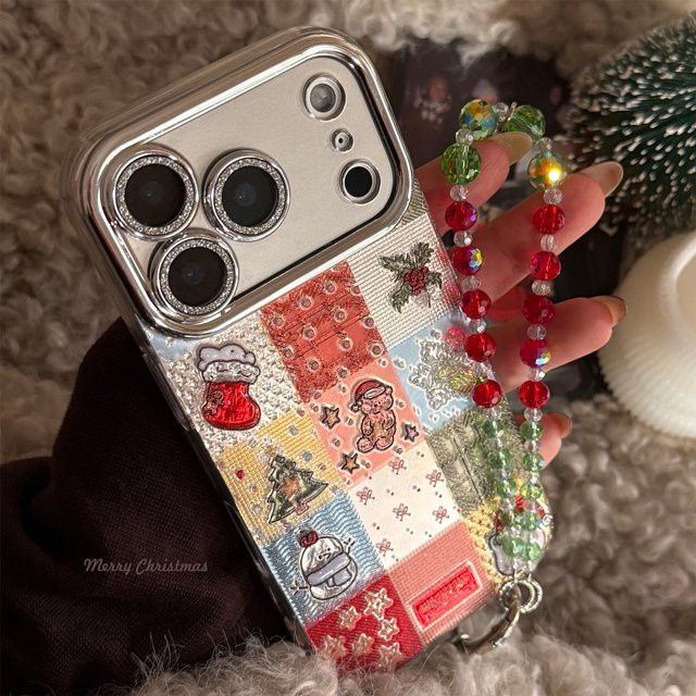 MUQGEW Glitzer Handyhülle mit Gittermuster und Kette für iPhone 11 bis iPhone 17 Pro Max Plus, stoßfeste Hartschale, Mehrfarbig - Bild 1