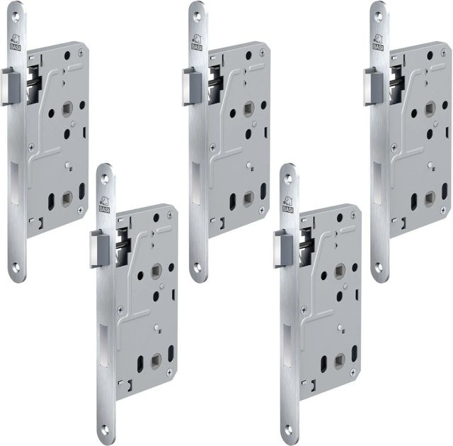 BASI Zimmertürschloss ES 929 BAD DIN Links Rundstulp Edelstahl Silber 5er Set - Bild 1