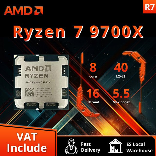 AMD Ryzen 7 9700X Prozessor AM5 mit 8 Kernen und 16 Threads, 5,5 GHz Boost, 40 MB Cache, Zen 5 Architektur - Bild 1