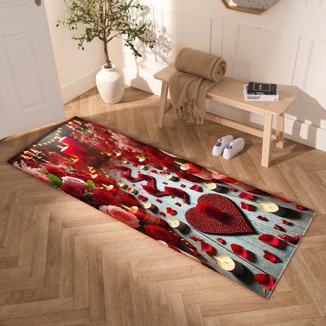Blumen Läufer Teppich mit rotem Rosenmuster für Flur und Veranda, B/L: 120 cm - Bild 1
