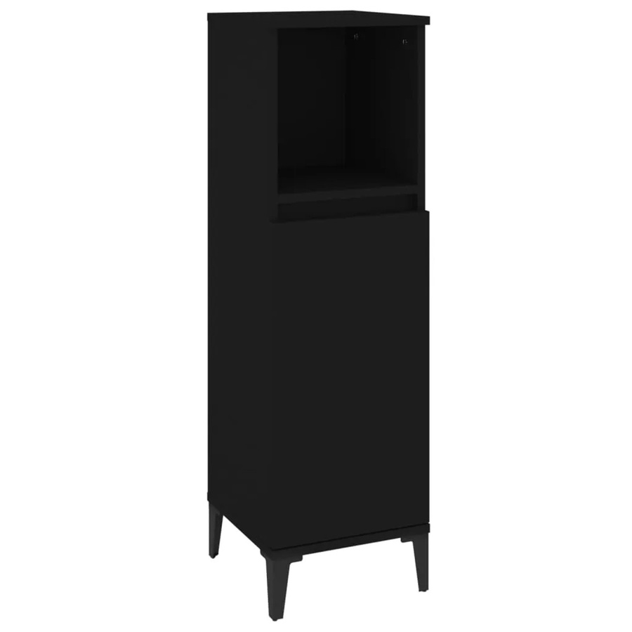 vidaXL Badschrank Schwarz mit Türen und Regalfächern, B/T/H: 30 x 30 x 100 cm - Bild 2
