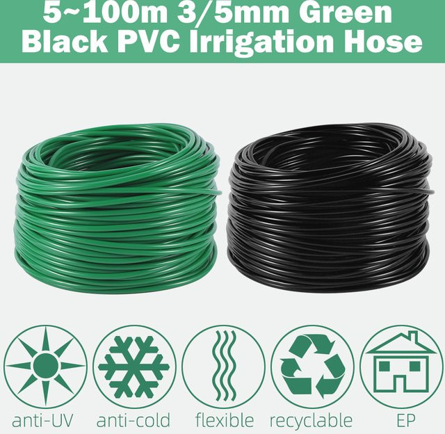 TOHONGADON Bewässerungsschlauch aus PVC für die Tropfbewässerung im Garten, 1/8 Zoll, Grün/Schwarz - Bild 1