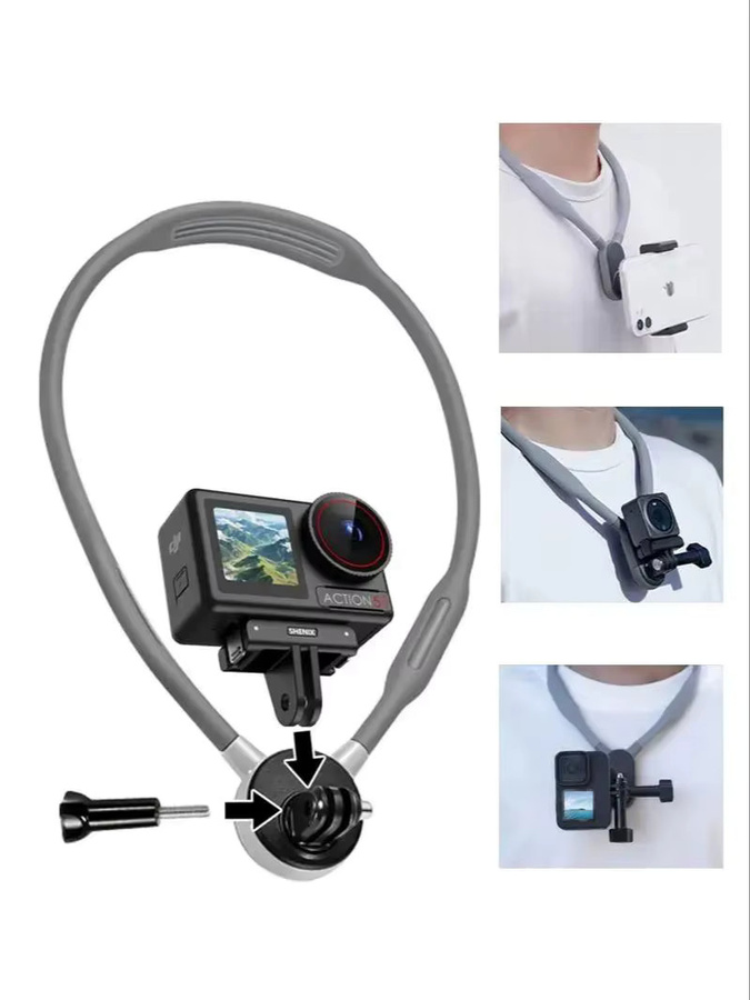 2-in-1 Halshalterung SE 2.0 für GoPro, Insta360 und DJI OSMO Action sowie Smartphones, universelles Zubehör in Schwarz - Bild 6