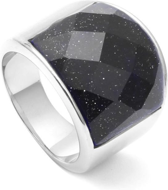 Edelsteinring Edelstahl, Schwarzer Achat, Unisex, Ringgröße 12 - Bild 1