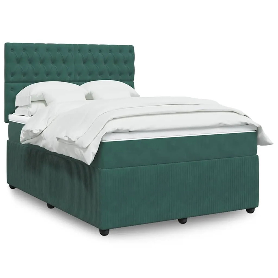 vidaXL Boxspringbett mit Matratze in Dunkelgrün aus Samt mit USB-Ladeport und Unterbettbeleuchtung, B/T: 140 x 190 cm - Bild 2