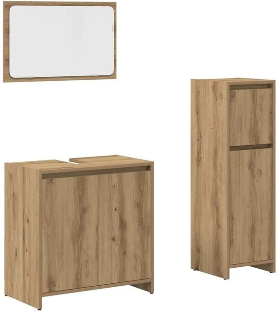 vidaXL 3-teiliges Badmöbel-Set Artisan-Eiche in Braun bestehend aus Waschbeckenunterschrank, Spiegel und Badezimmerschrank aus Holzwerkstoff und Glas - Bild 1