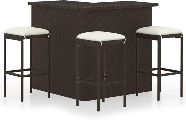vidaXL 4-tlg Gartenbar-Set aus Poly Rattan in Braun mit Kissen für Garten, Balkon und Terrasse - Bild 1
