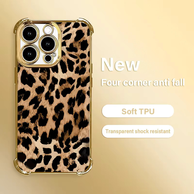 Stoßfeste Anti-Drop Handyhülle mit Leoparden-Textur für Apple iPhone 11 bis 17 Pro Max Plus, Multicolor - Bild 3
