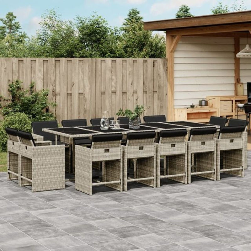 vidaxl 15-teilige moderne Garten-Essgruppe aus Poly-Rattan mit Kissen in Hellgrau und Anthrazit - Bild 1