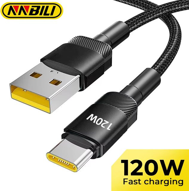NNBILI USB-C Ladekabel 120W Schnellladekabel Typ-C zu Typ-C und USB-A zu Typ-C Datenkabel in Schwarz - Bild 1