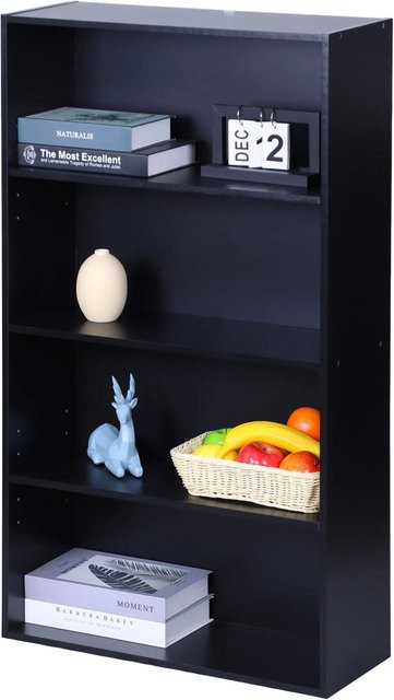 Relaxdays Bücherregal aus Holzwerkstoff in Schwarz mit 4 verstellbaren Ebenen und Rückwand, H: 82 cm, B: 60 cm, T: 24 cm - Bild 1