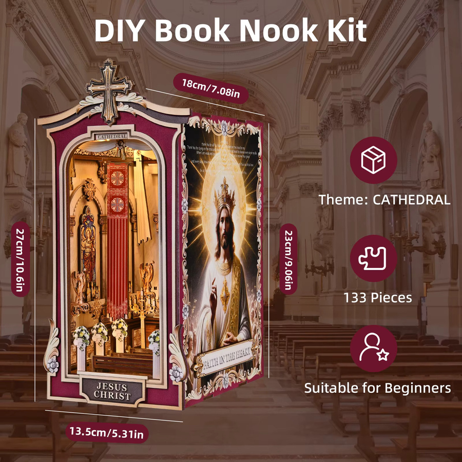 ASLOWSNAIL Buch Nook Kit Kathedrale, 3D Puzzle, Holz, Klassische Szene - Bild 2