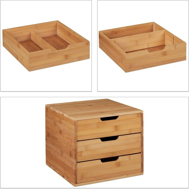 Relaxdays Schreibtisch Organizer aus Bambus in Natur mit 3 Schubladen, B/T/H: 26 x 30 x 31 cm - Bild 1