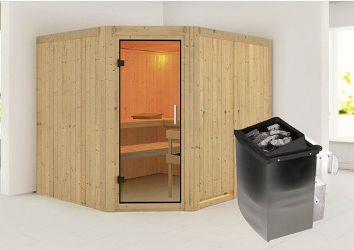 Karibu Sauna Haaspsalu in Beige mit 9 kW Saunaofen und integrierter Steuerung für 4 Personen, B/T/H: 231 x 198 x 196 cm - Bild 1
