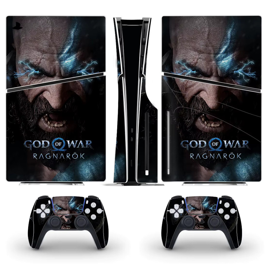 God of War Kratos Vinyl Skin Set für PS5 Slim Disc Edition und 2 Controller in Blau und Multicolour - Bild 2