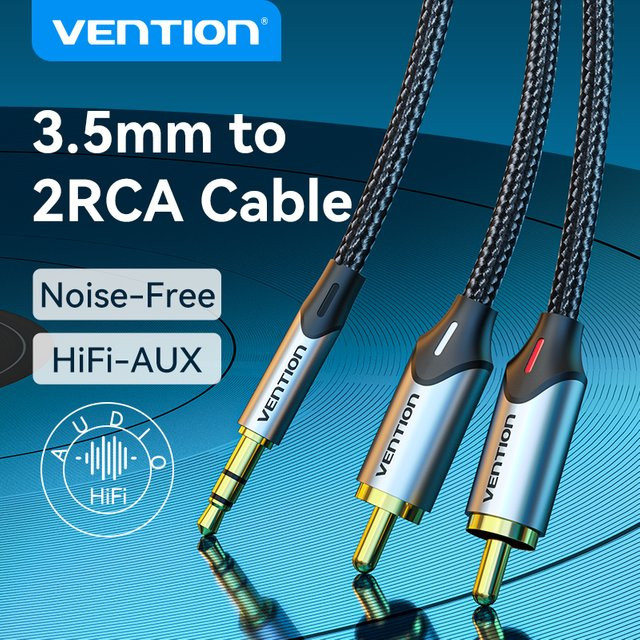 Vention RCA HiFi Stereo Audiokabel mit 3,5 mm Klinke auf 2RCA AUX Splitter, Schwarz - Bild 1